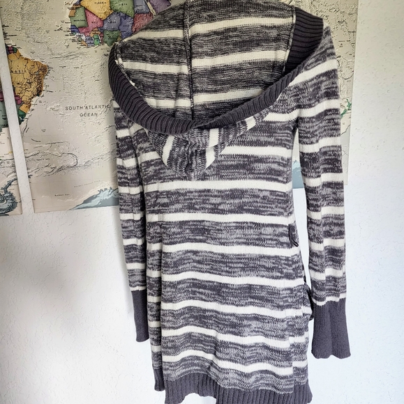 Roxy Open Front Cardigan Size Small 100% Cotton Long Sleeve Striped Sweater - Picture 8 of 10